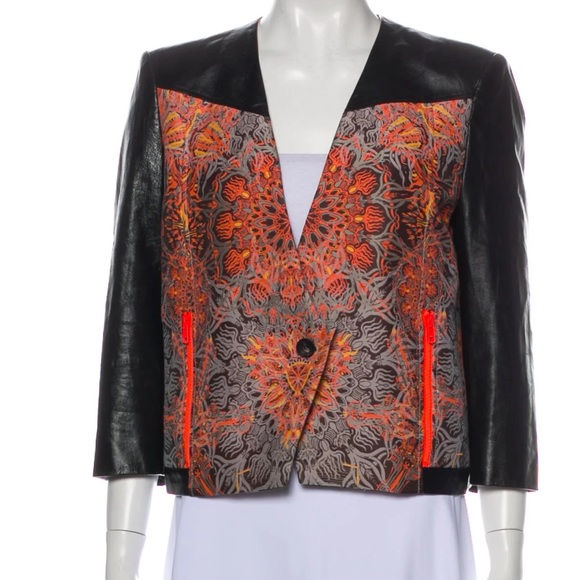 Helmut Lang Leather Jacket 6 Coat Small Black crop Orange Tiger Medallion - Picture 2 of 13